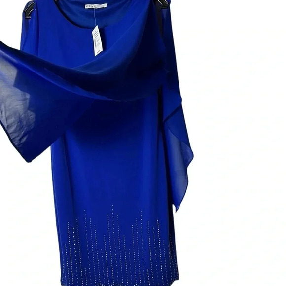 CLEO Mother  of the bride Blue Asymmetrical Lace event sheath dress. Beaded - Picture 8 of 12